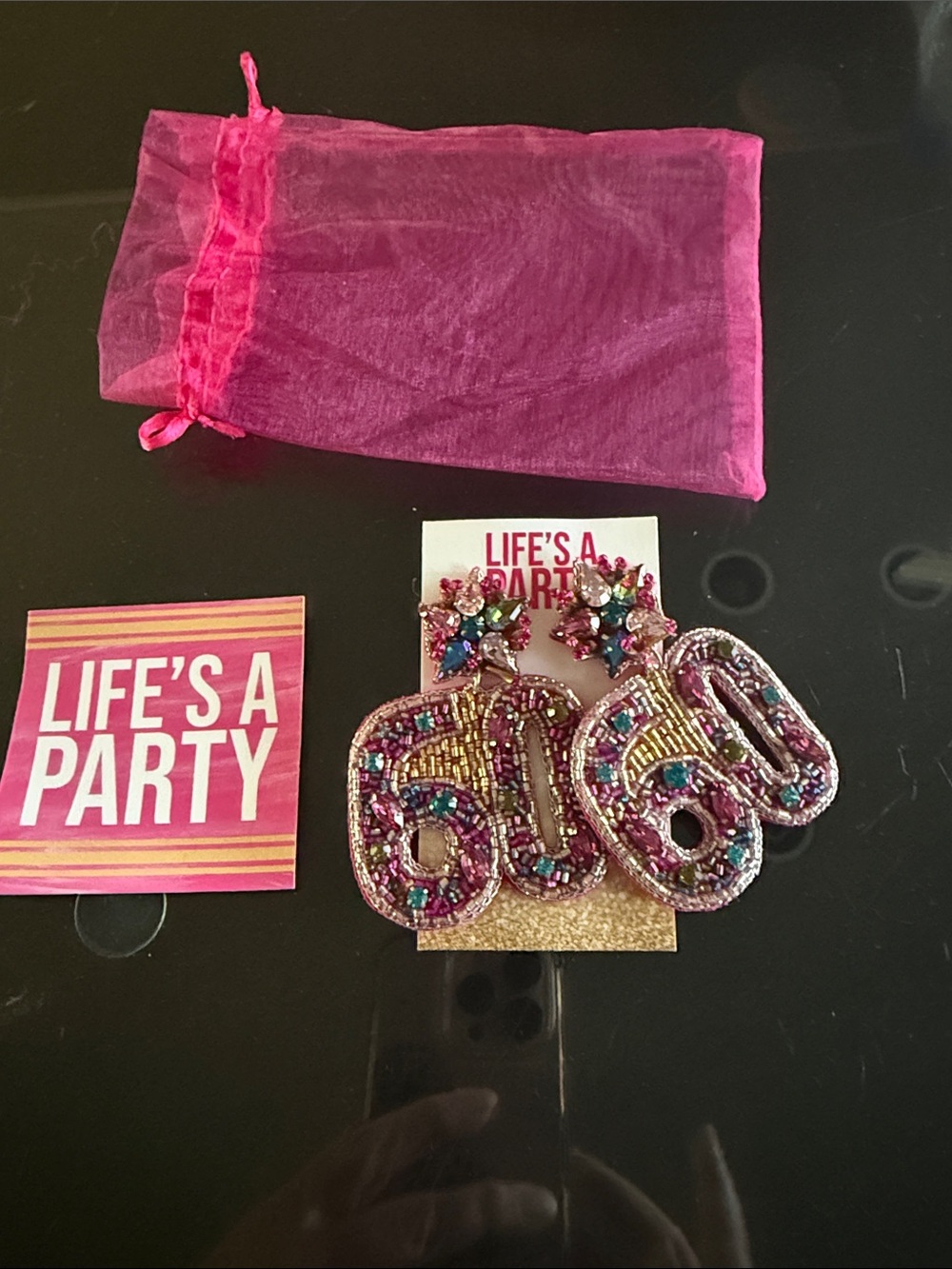 Beaded '60' Statement Earrings in Hot Pink with Multicolor Accents